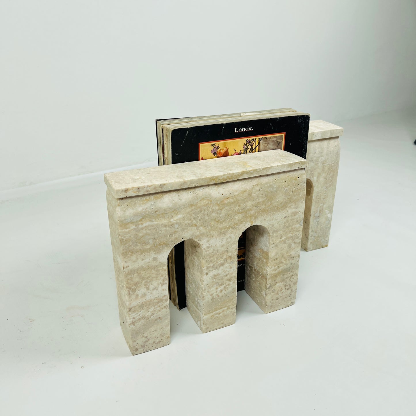 Handmade Travertine Grazed Bookend Pair