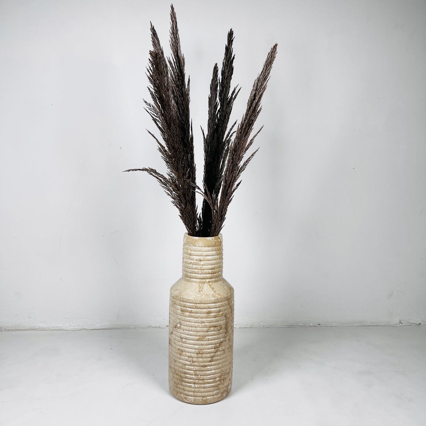 Grooved Marble Vase - Beige
