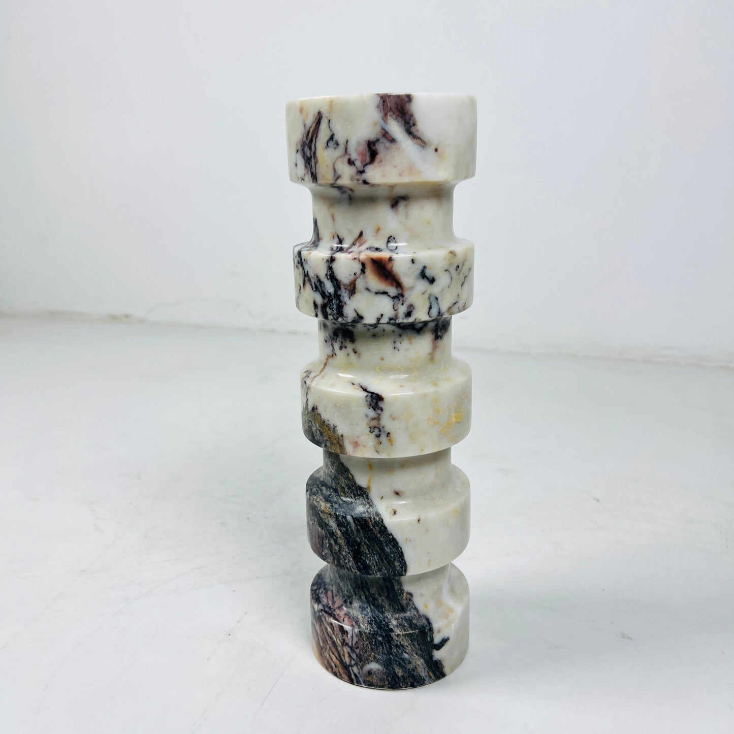Banded Cylindrical Candle Stand - Red & White