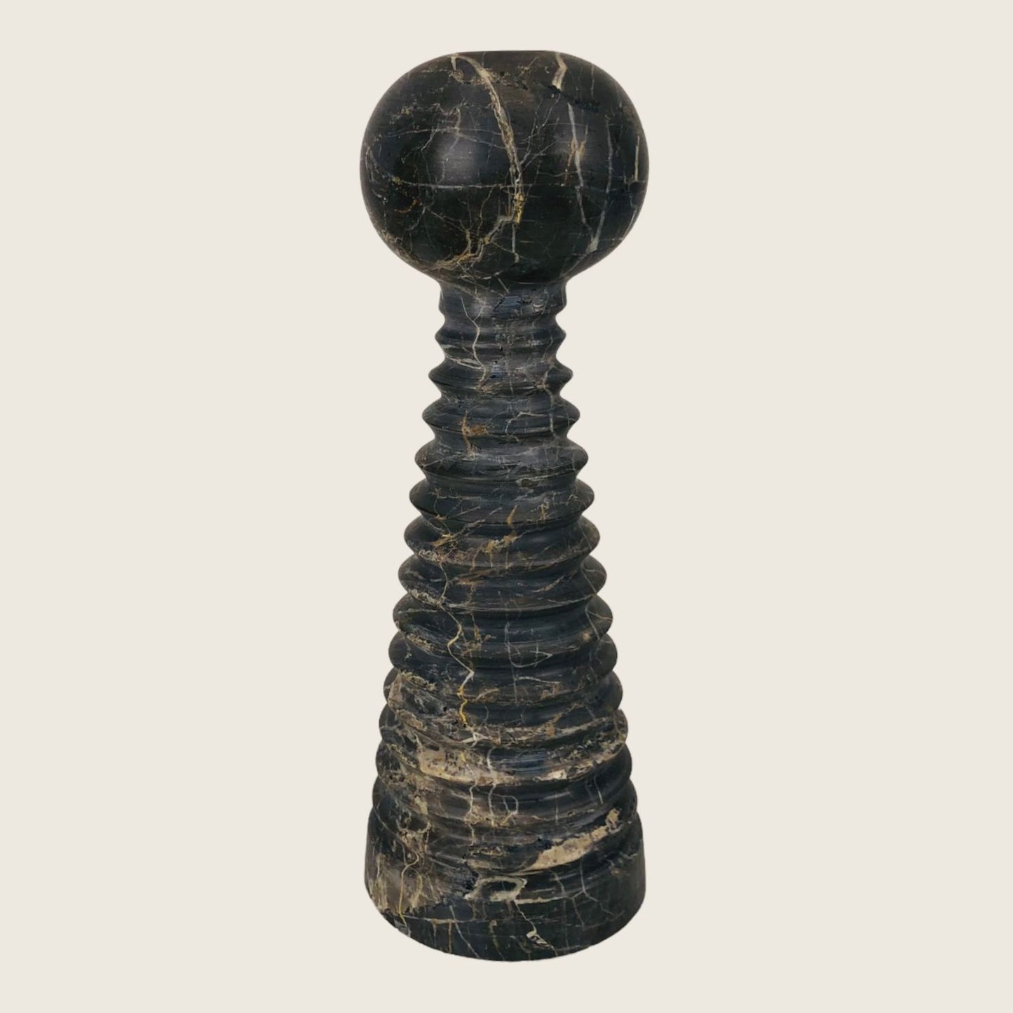 Striated Bobble Candle Stand - Black