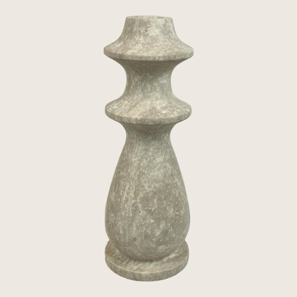 Ringed Bulb Candle Stand - Travertine
