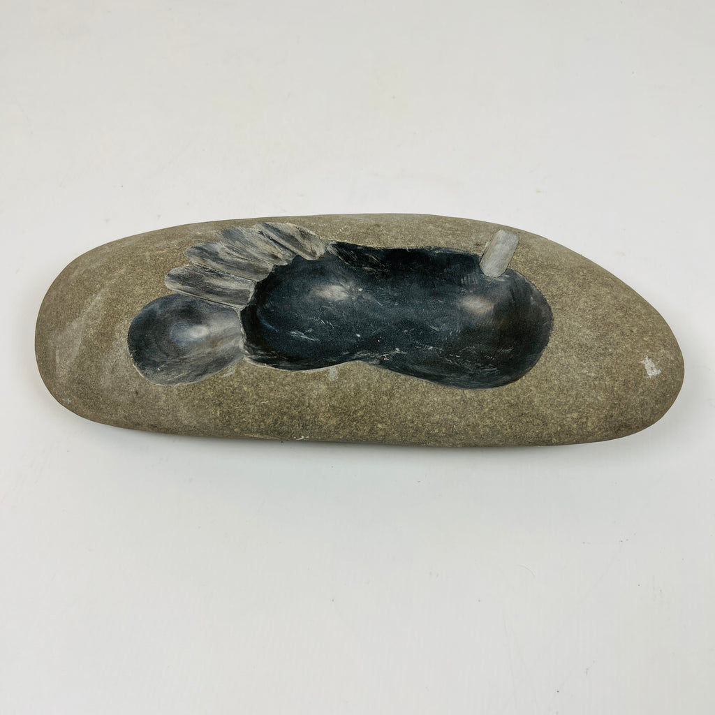 River Stone Foot Print Carved Ash Tray