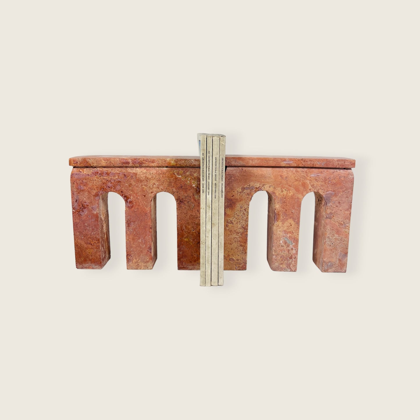 Tri-Arch Red Travertine Book End Pair