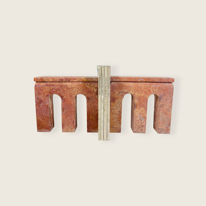 Tri-Arch Red Travertine Book End Pair