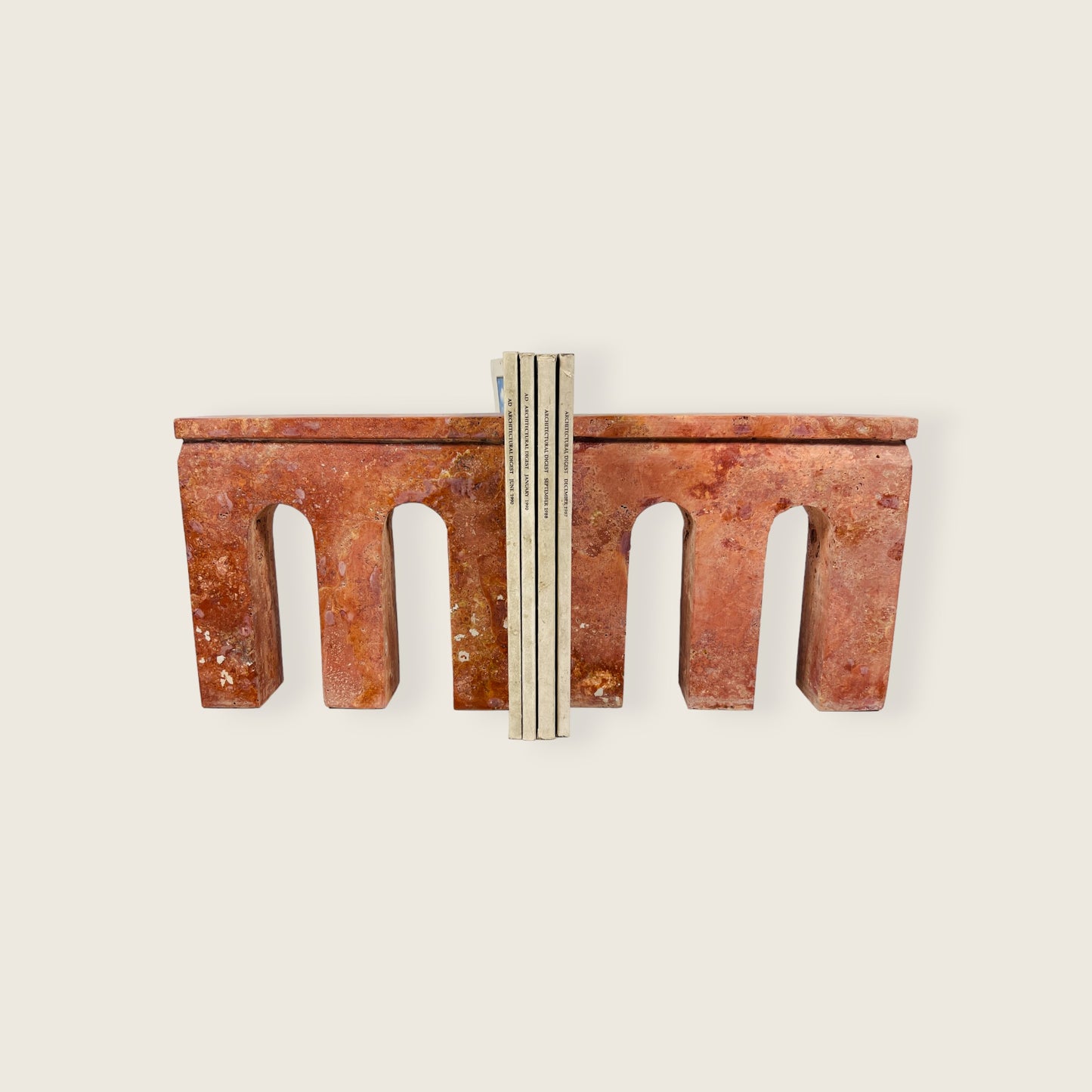 Red Travertine Three Pillar Book End Pair