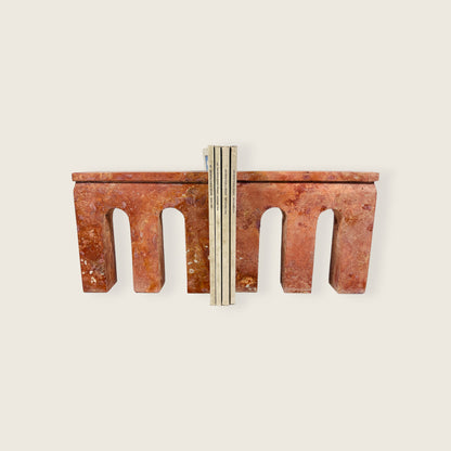 Red Travertine Three Pillar Book End Pair