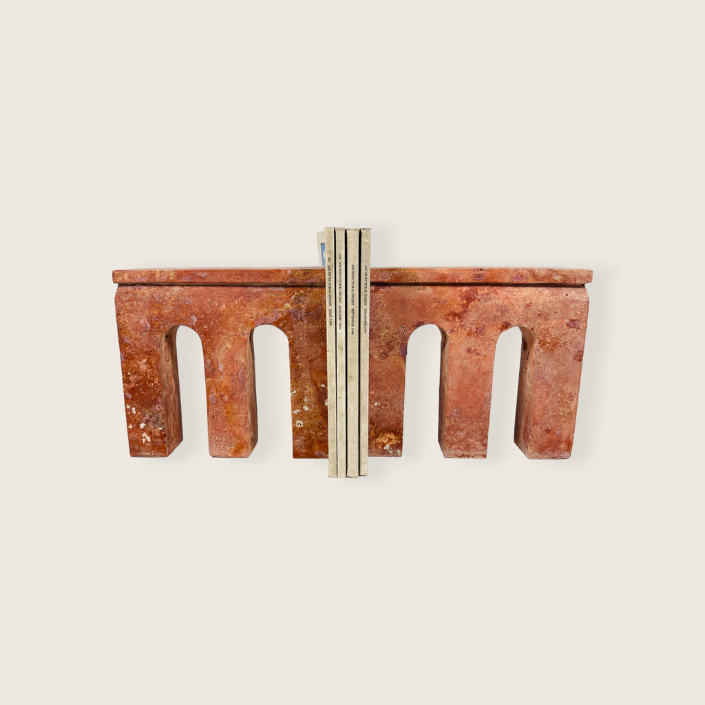 Red Travertine Three Pillar Book End Pair