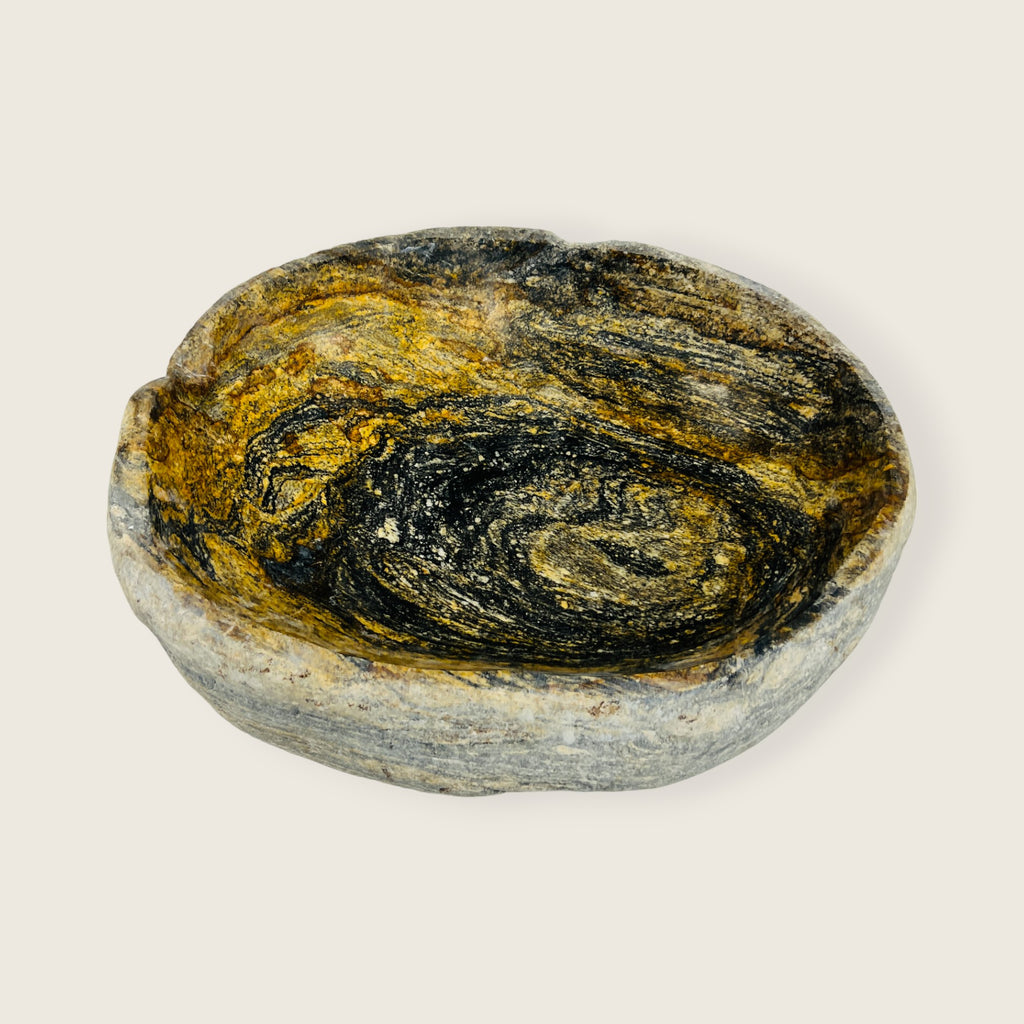 Golden Brushed River Stone Bowl