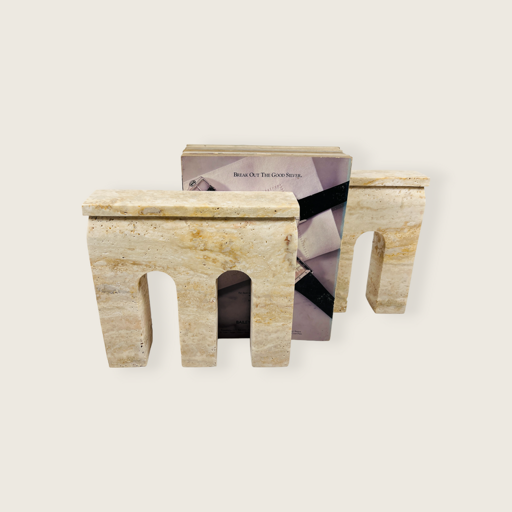 Handmade Travertine Beige Bookend Pair