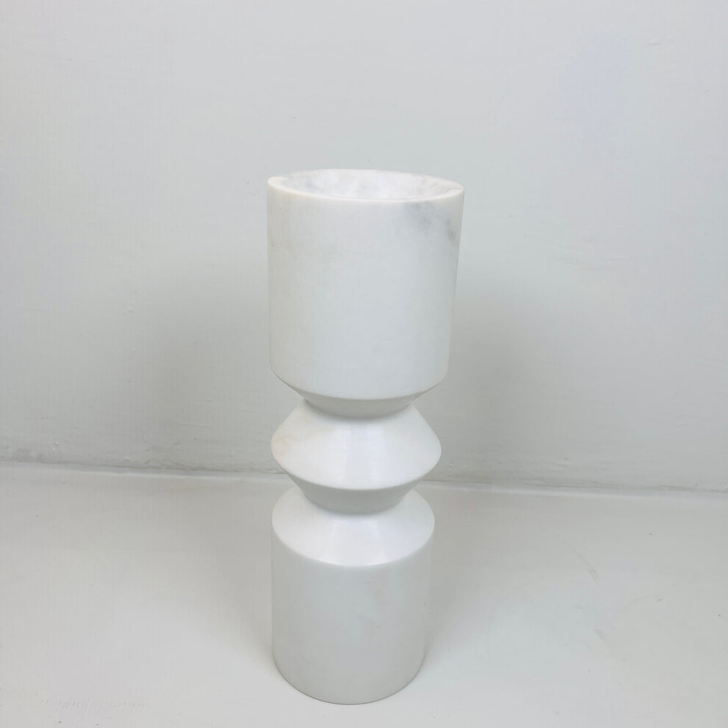 Bulged Disc White Marble Candle Stand