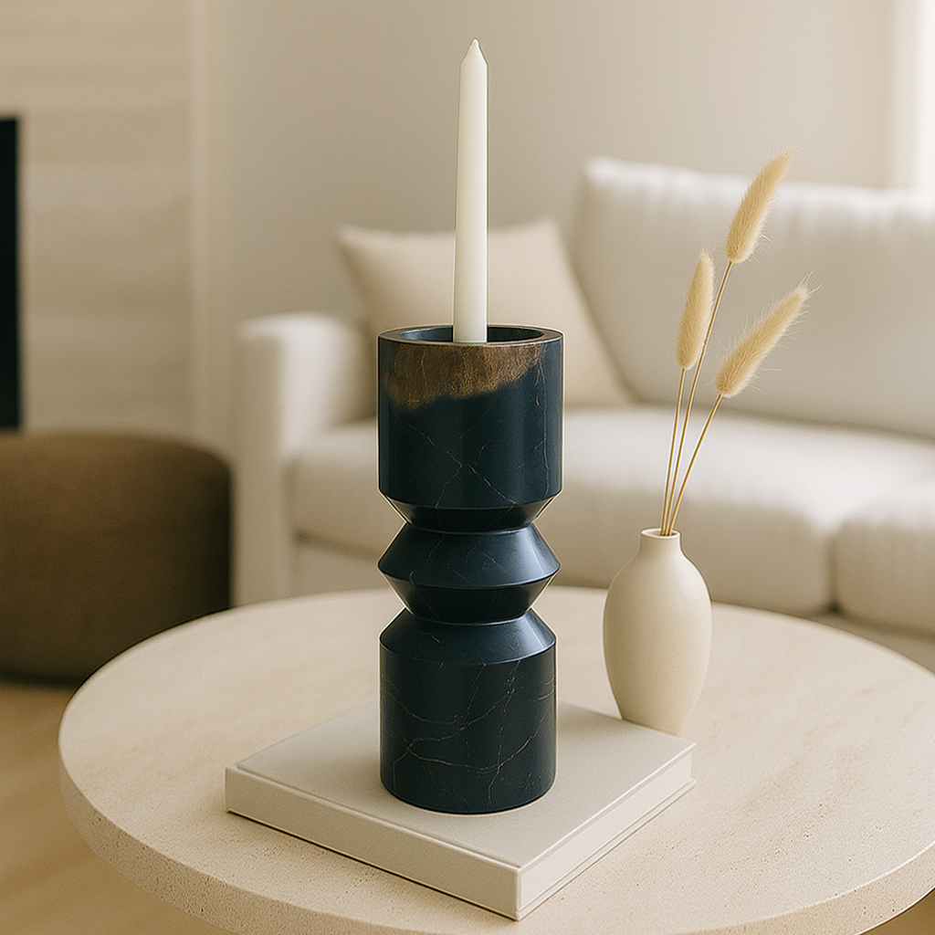 Bulged Disc Candle Stand - Black