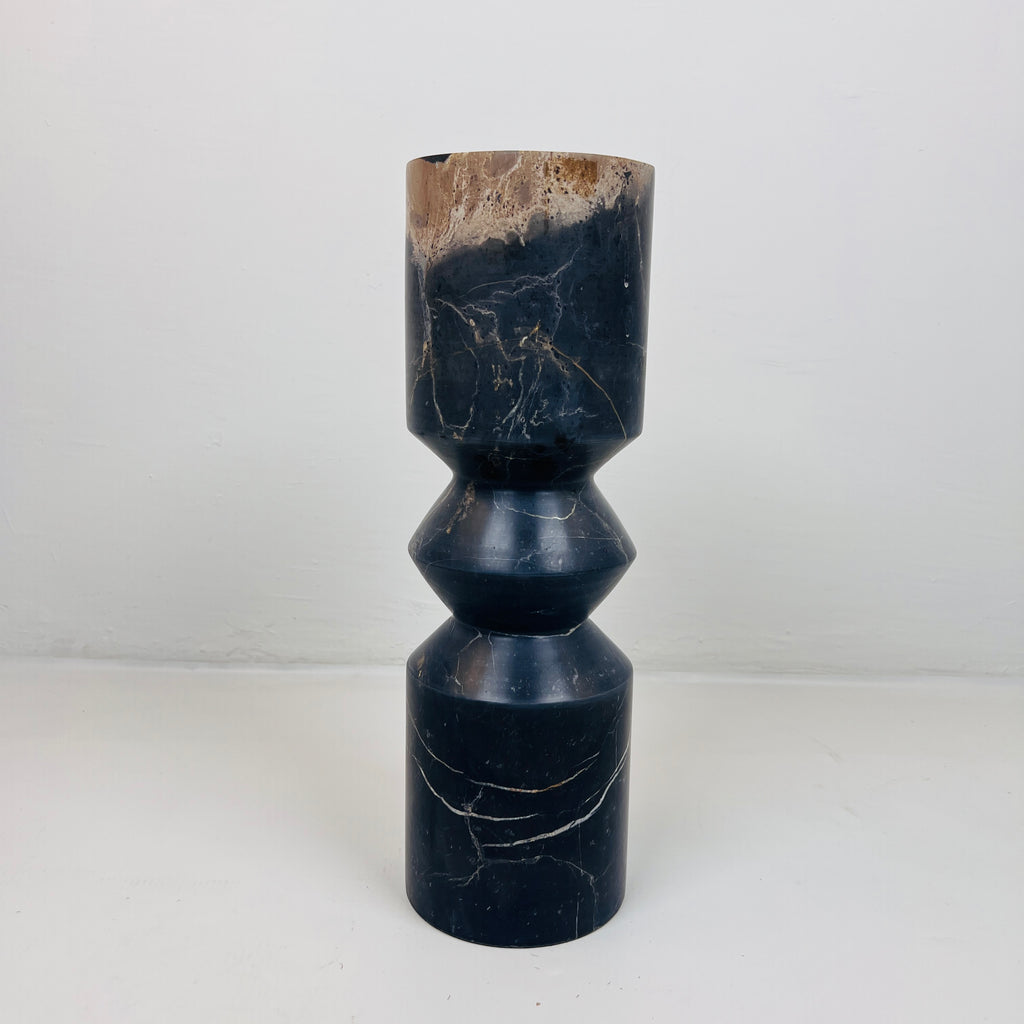 Bulged Disc Black Marked Marble Candle Stand