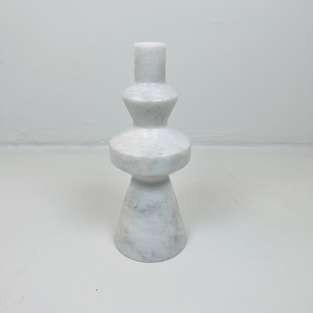 Saucer Bulged White Marble Candle Stand