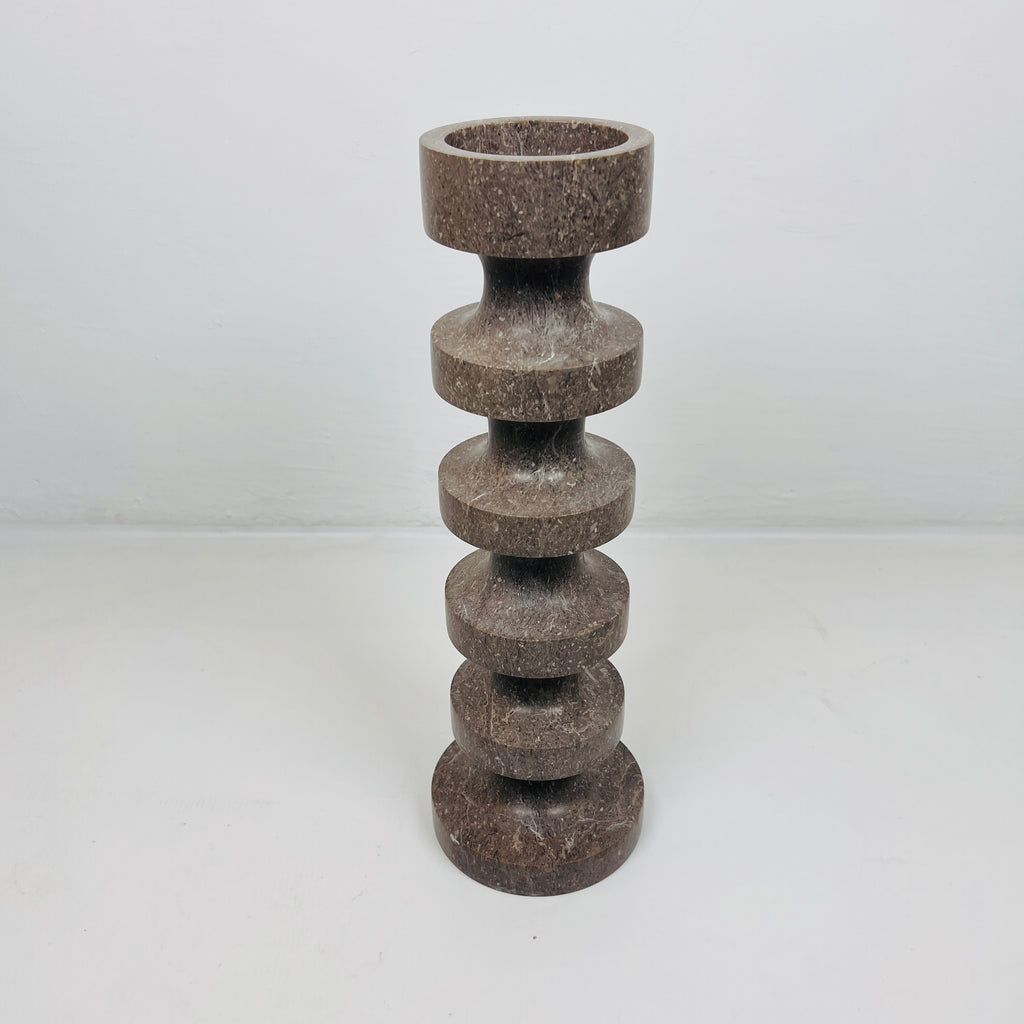 Stacked Disc Brown Marble Candle Stand (Large)