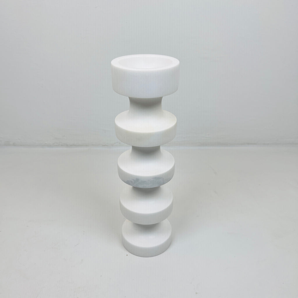 Stacked Disc White Marble Candle Stand (Medium)