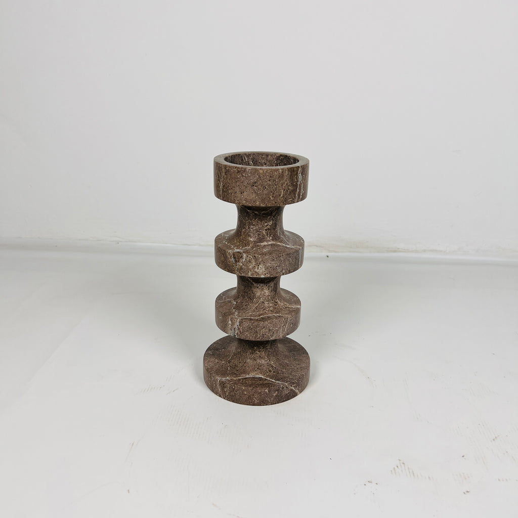 Stacked Disc Brown Marble Candle Stand (Small)