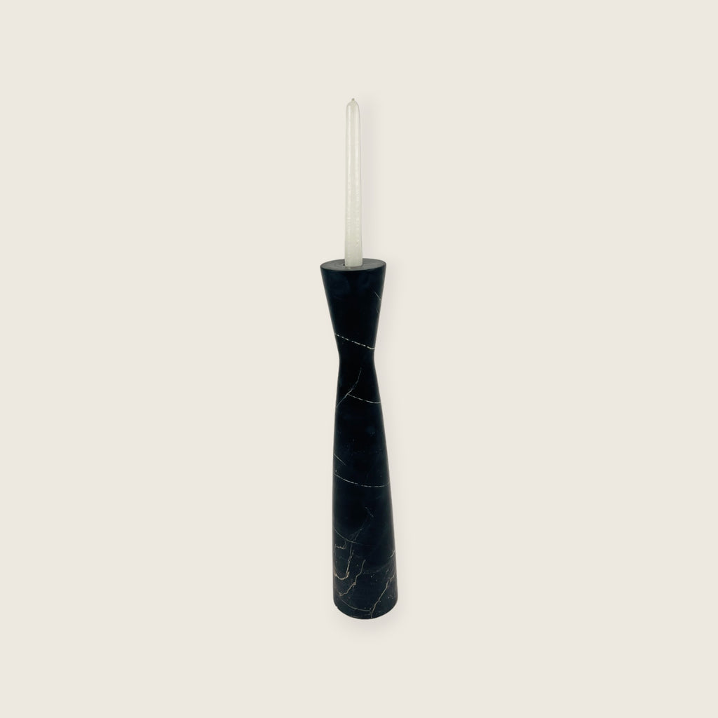 Long Funnel Black Marble Candle Stand (Large)