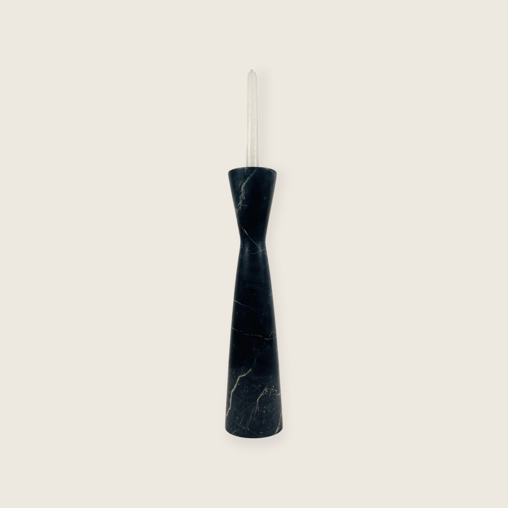 Long Funnel Black Marble Candle Stand (Medium)