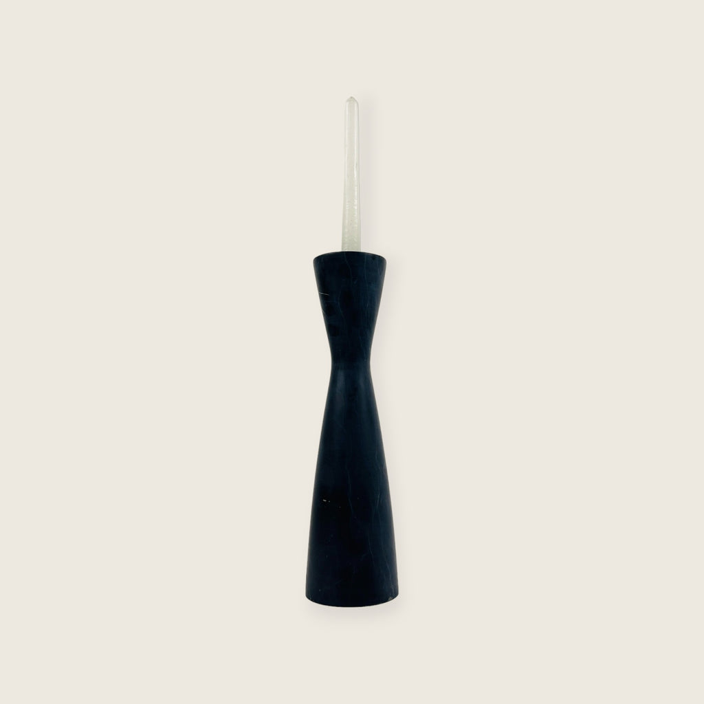 Long Funnel Black Marble Candle Stand (Small)