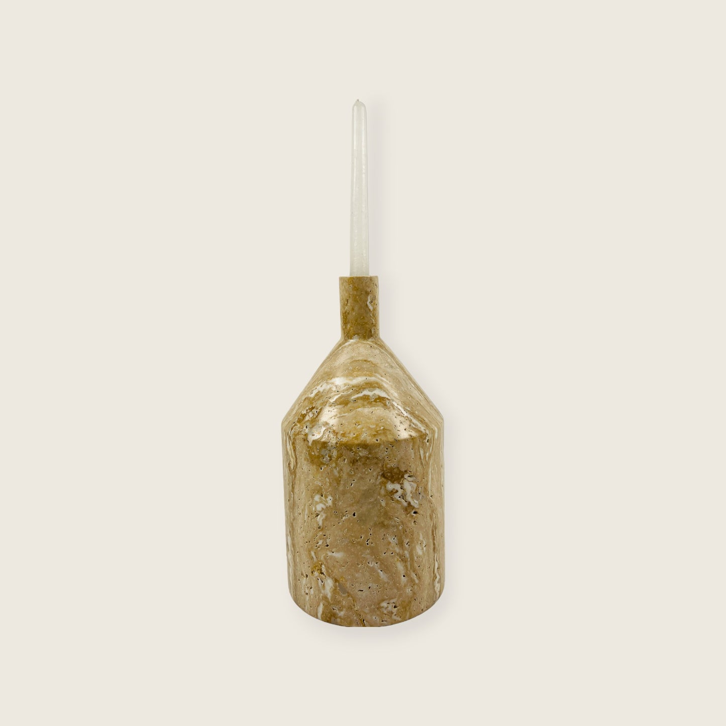 Wide Bottle Candle Stand - Travertine