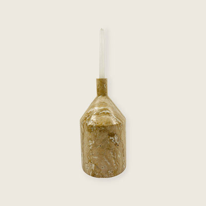 Wide Bottle Candle Stand - Travertine