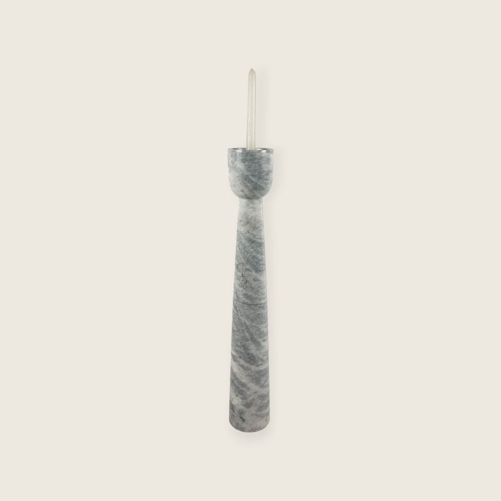 Cup Topped Grey Streaked Marble Candle Stand (Large)