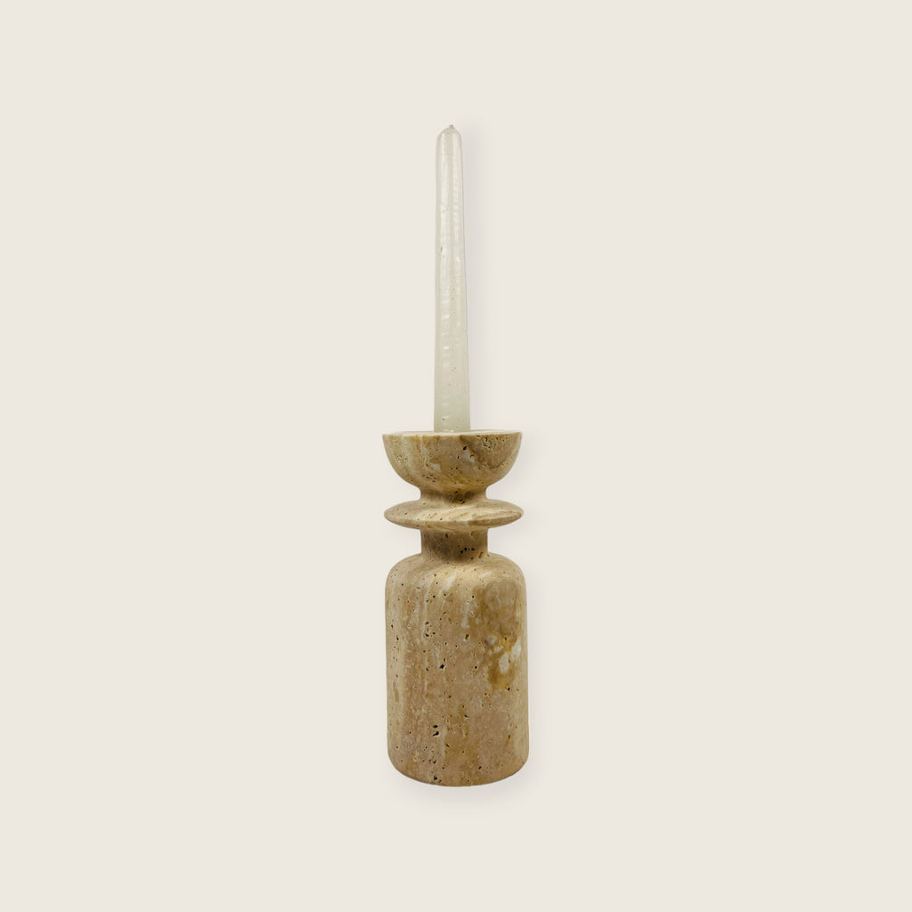 Short Ringed Bottled Travertine Candle Stand