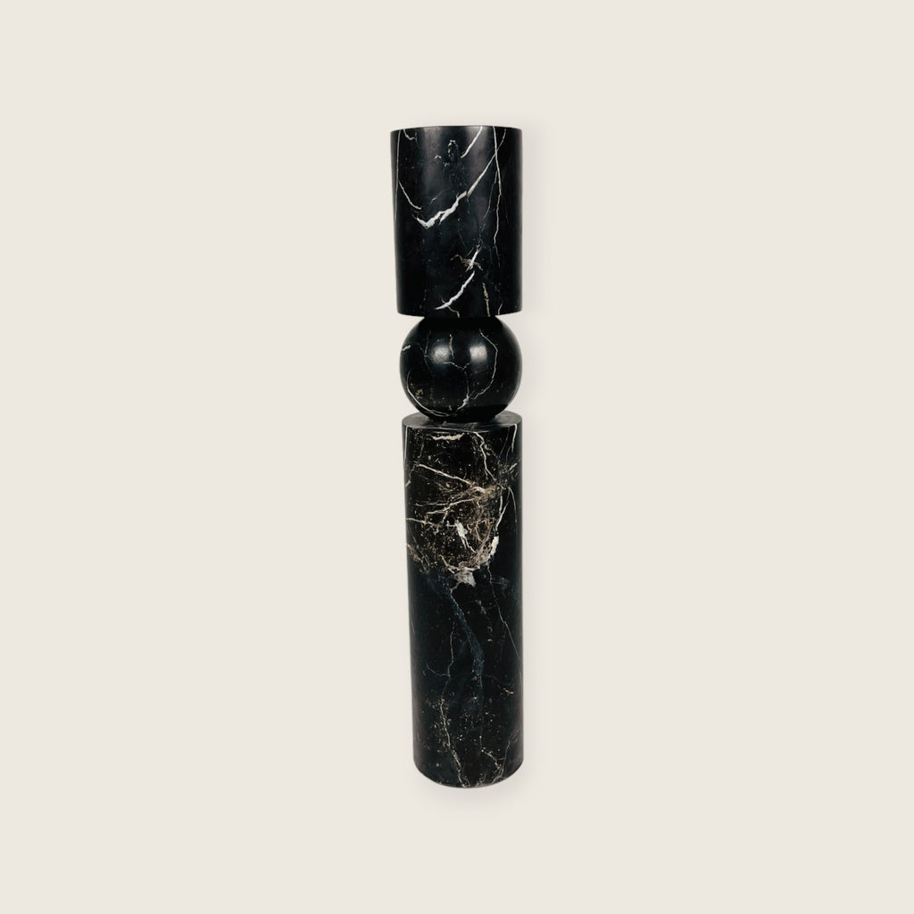 Ball Bulged Black Marble Candle Stand (Large)