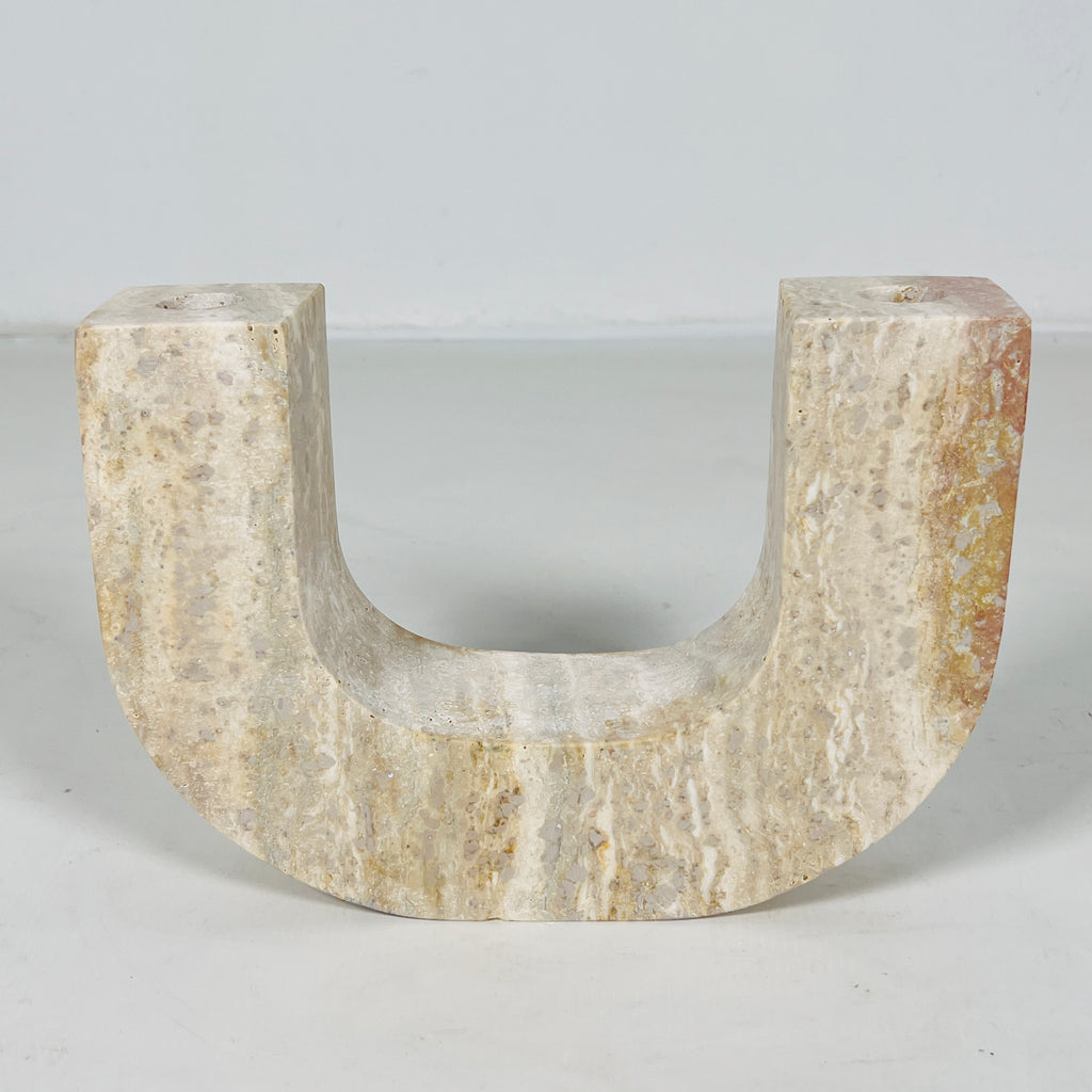 U-Shaped Travertine Candle Stand