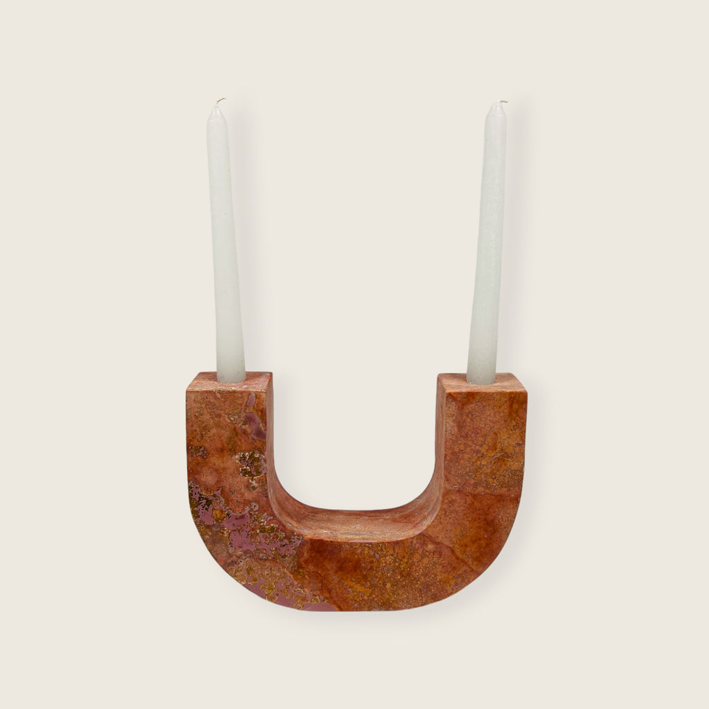 U-Shaped Travertine Candle Stand