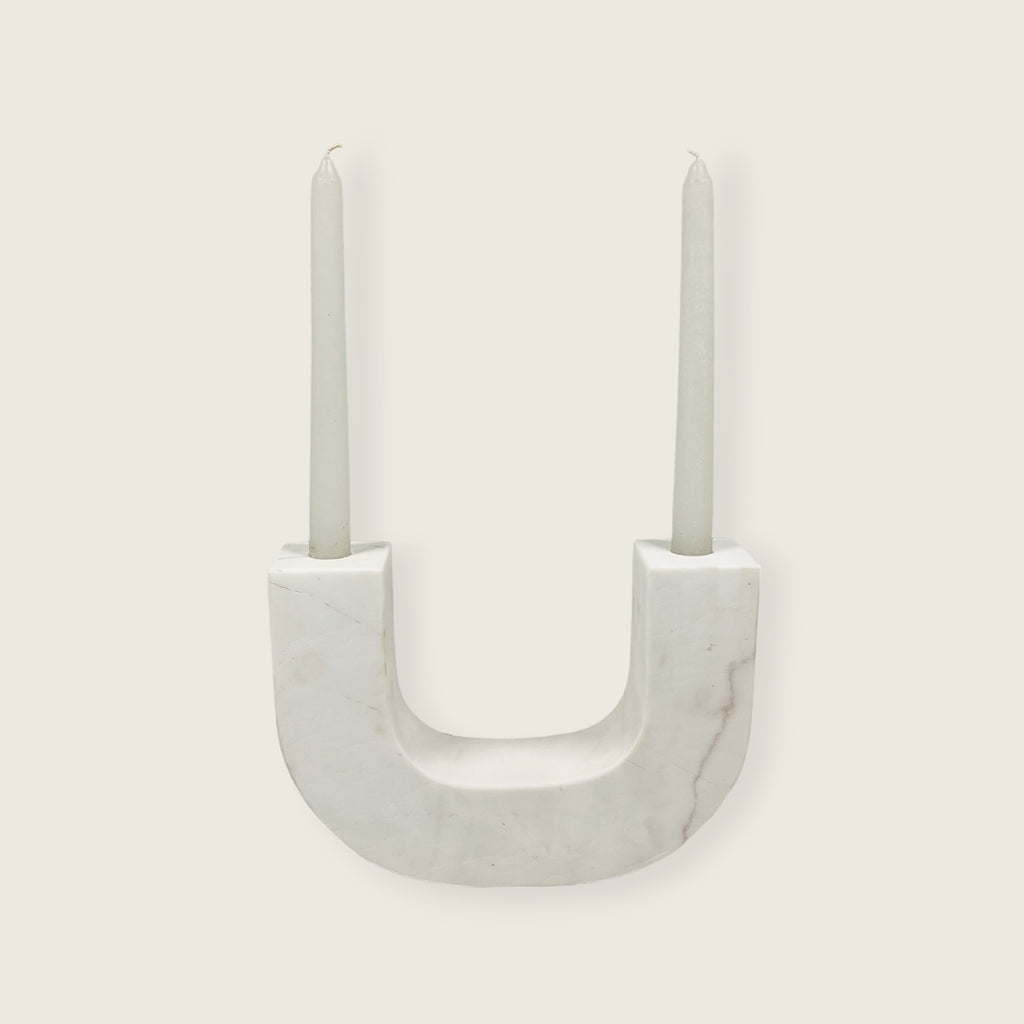 U-Shaped White Marble Candle Stand