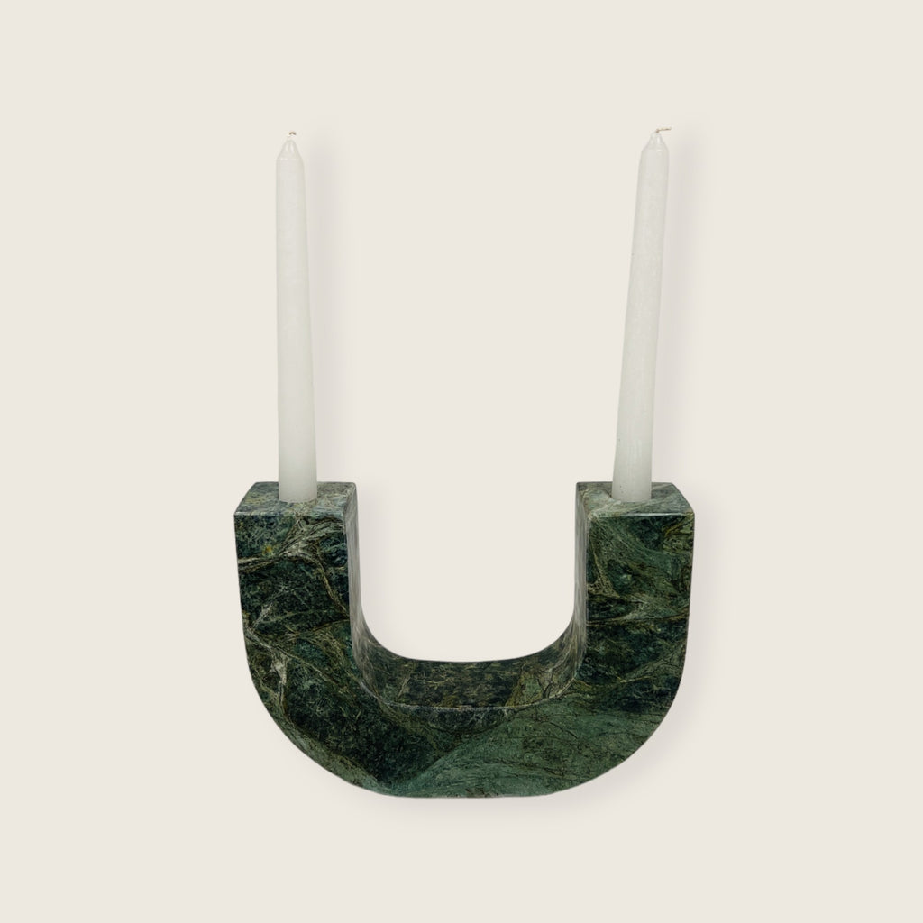 U-Shaped Green Marble Candle Stand