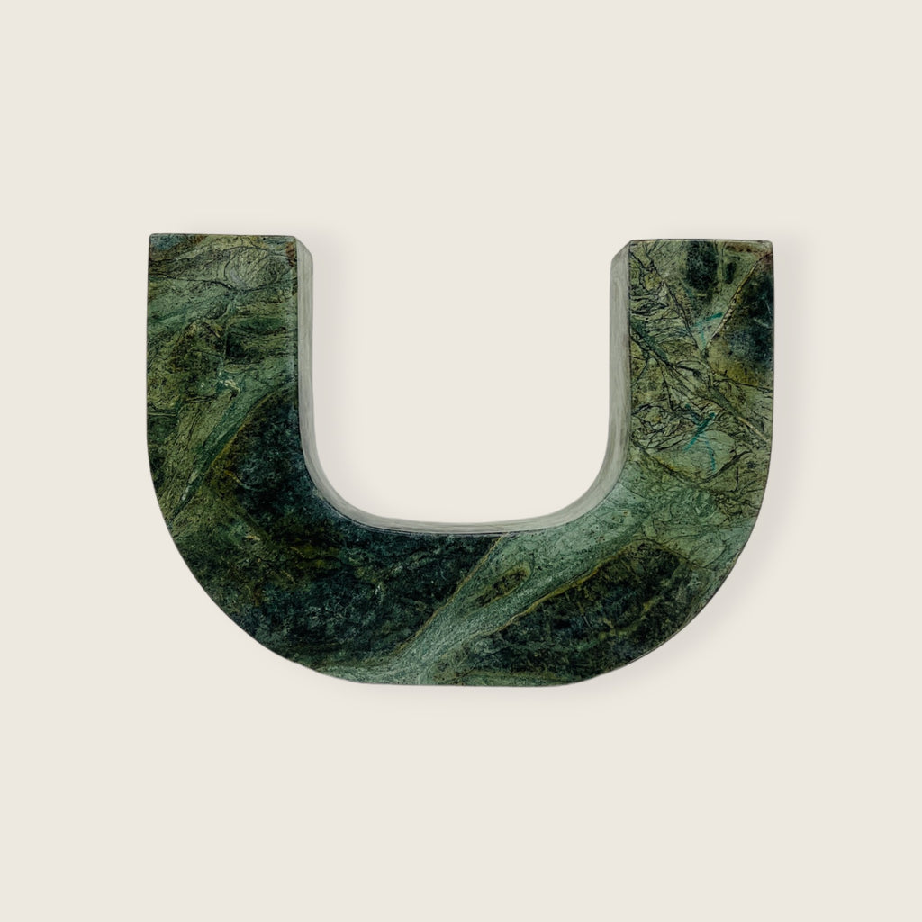 U-Shaped Green Marble Candle Stand