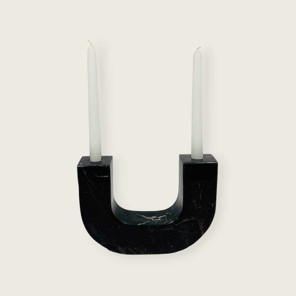 U-Shaped Black Marble Candle Stand