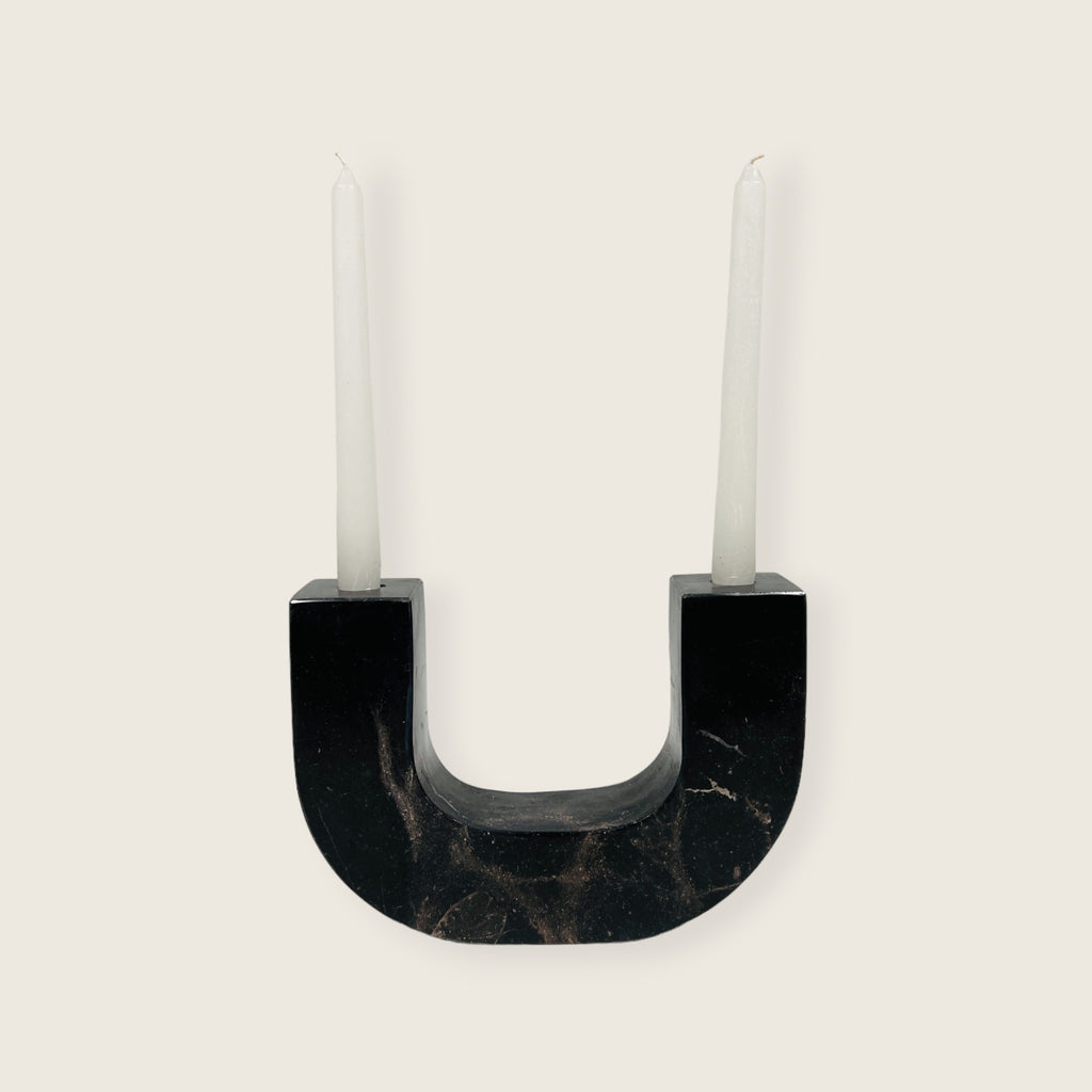 U-Shaped Black Marble Candle Stand