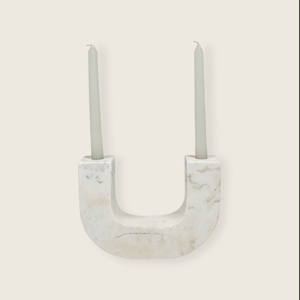 U-Shaped White Marble Candle Stand