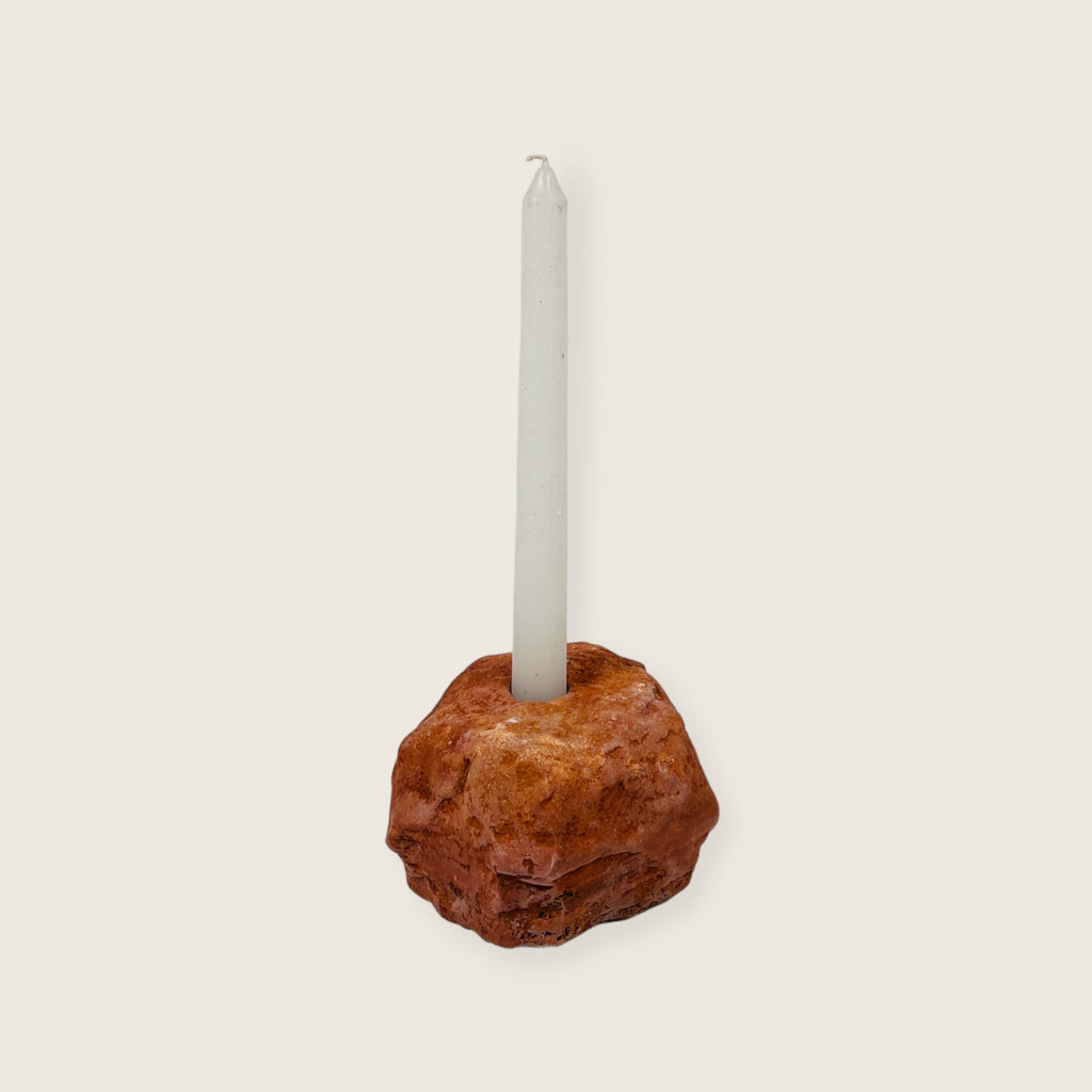 Red Travertine Nouveau Candle Stand