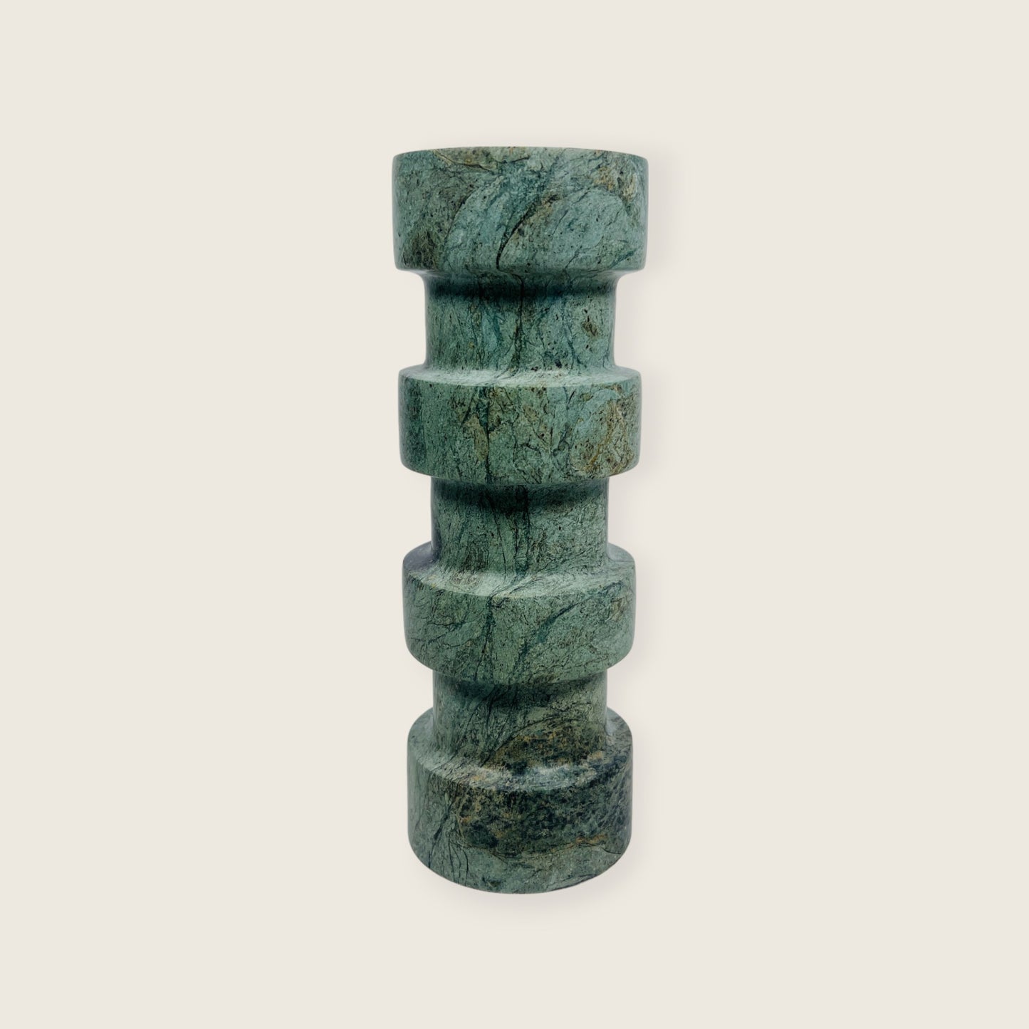 Banded Cylindrical Candle Stand - Green