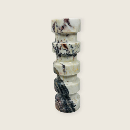 Banded Cylindrical Candle Stand - Red & White