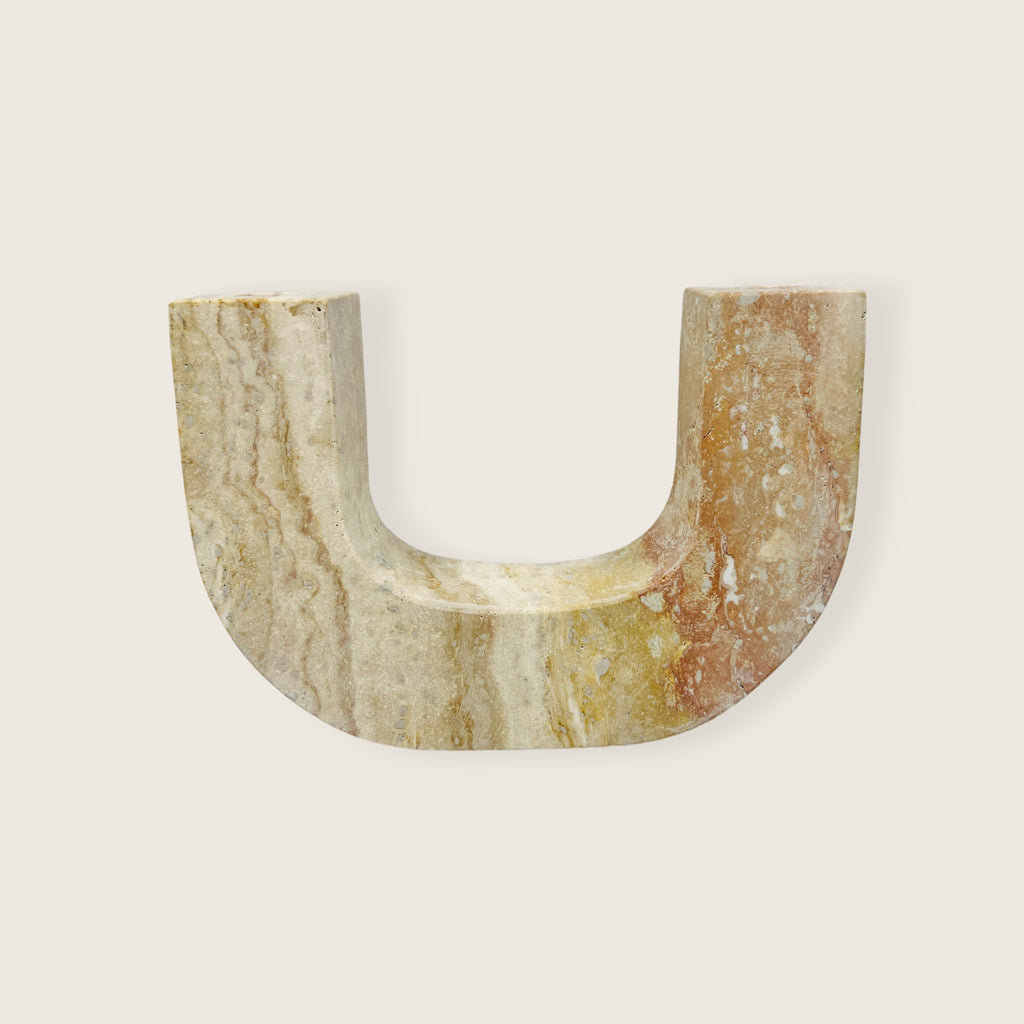 U-Shaped Travertine Candle Stand