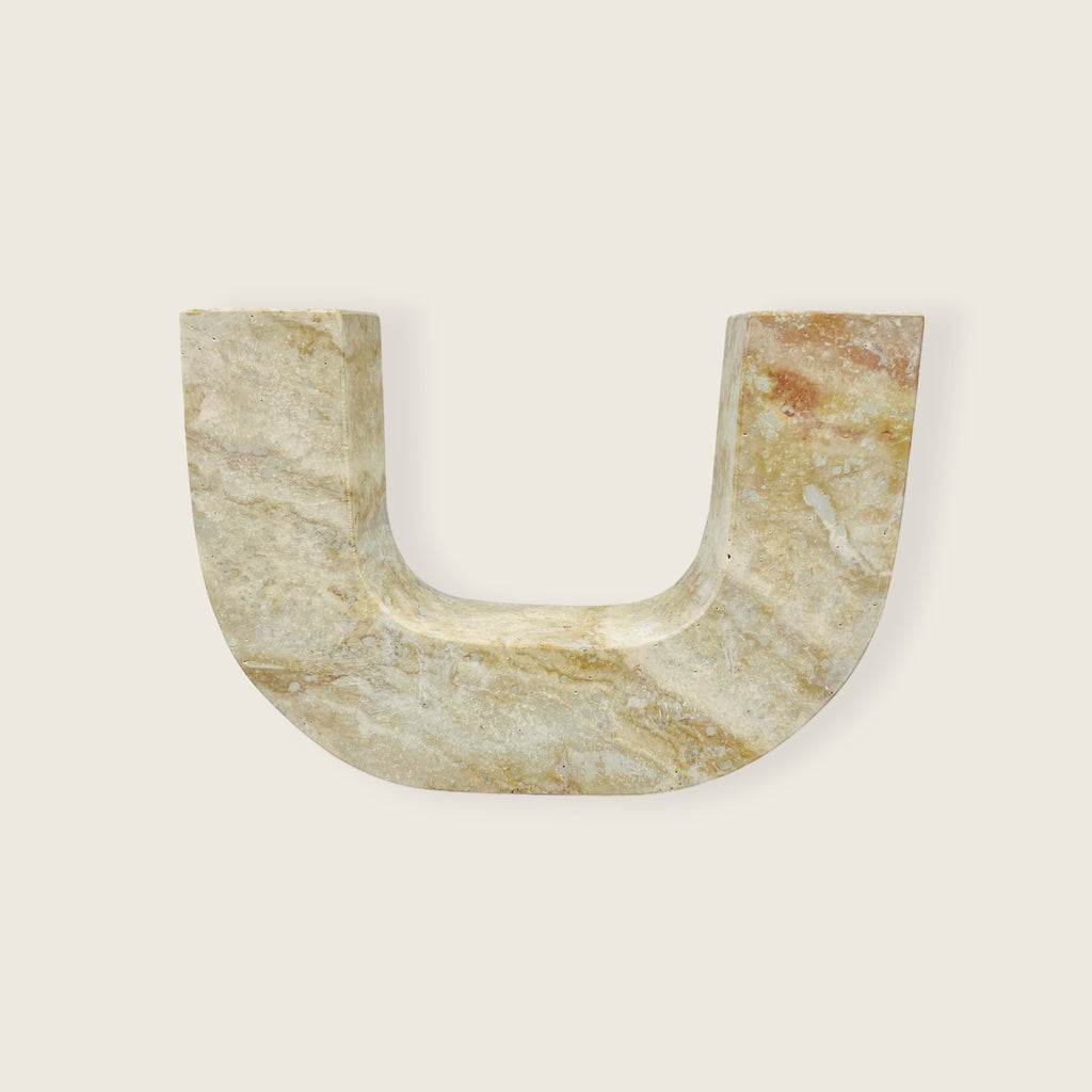 U-Shaped Travertine Candle Stand