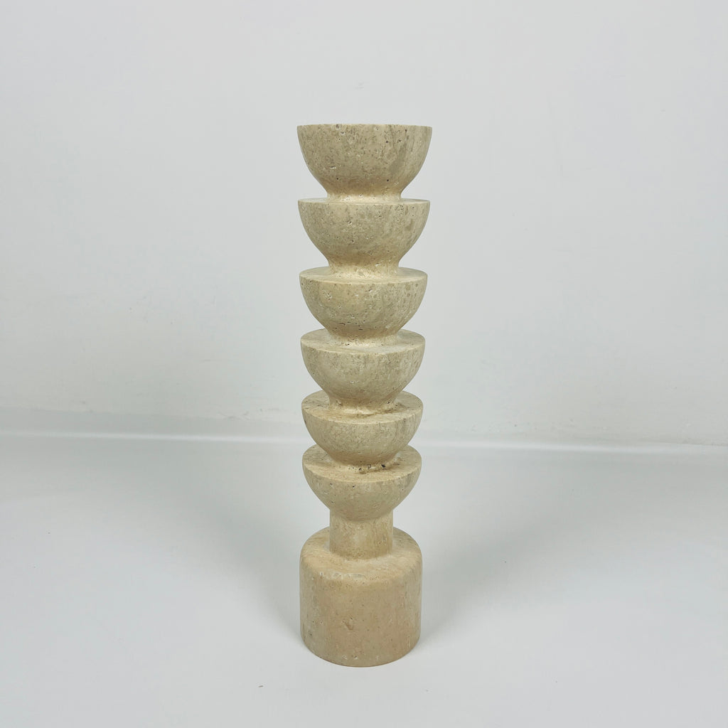 Upside Down Stacked Travertine Candle Stand