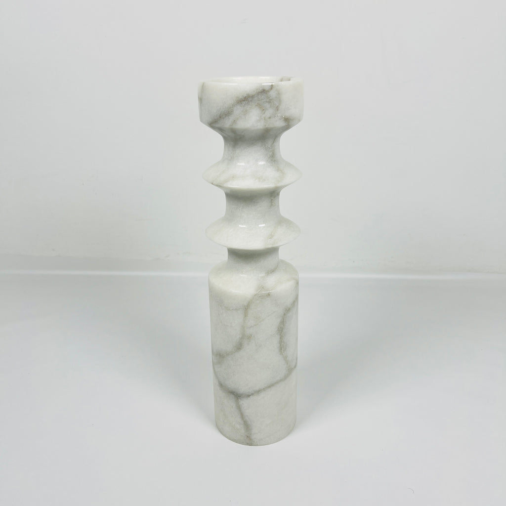 Bulged Disc Grey Marble Candle Stand