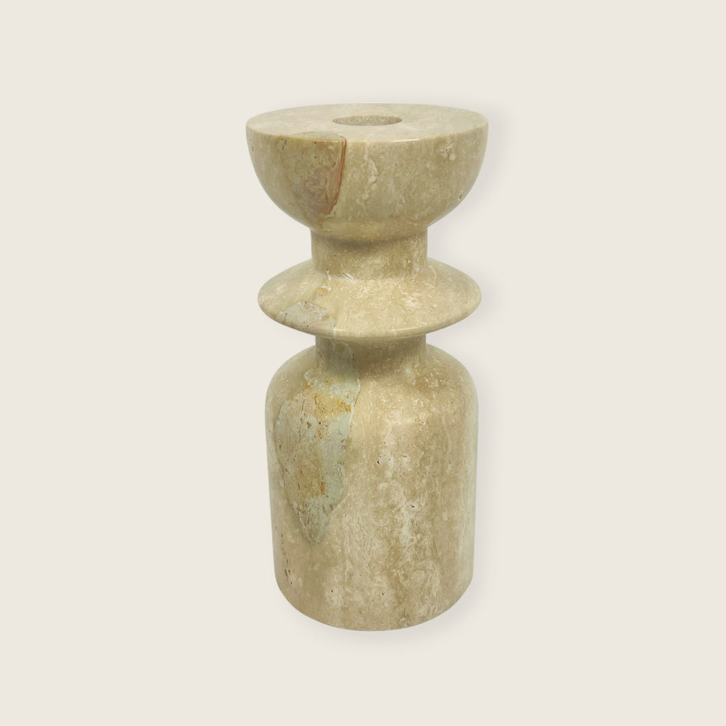 Short Ringed Bottled Travertine Candle Stand