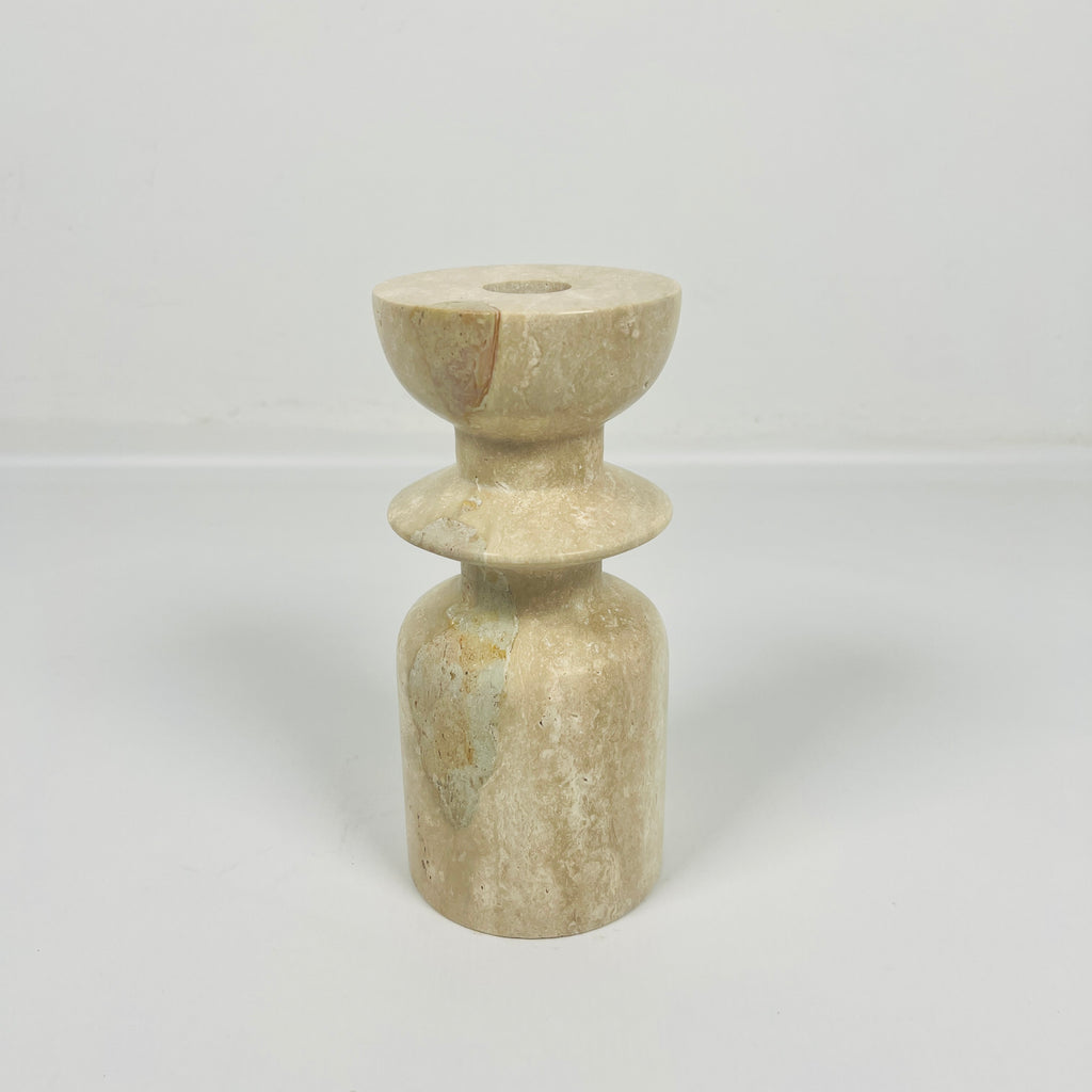 Short Ringed Bottled Travertine Candle Stand