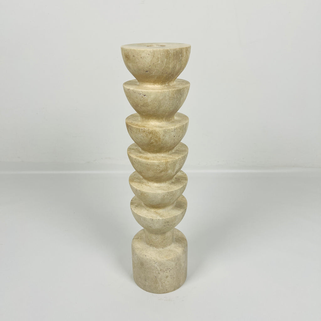 Upside Down Stacked Travertine Candle Stand