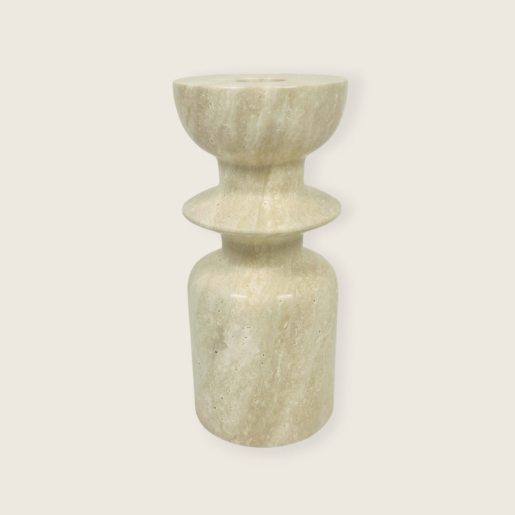 Short Ringed Bottled Travertine Candle Stand