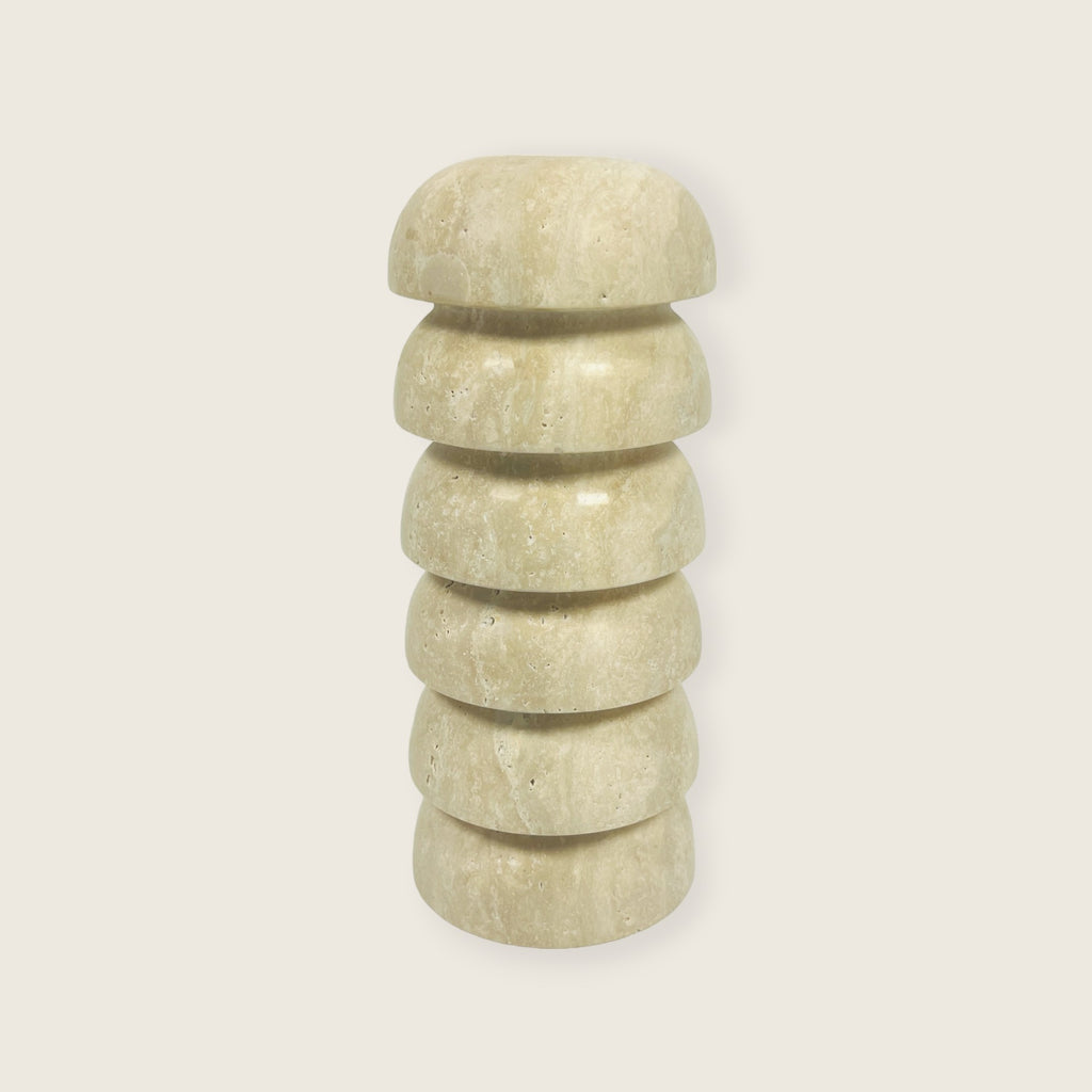 Stacked Domes Travertine Candle Stand