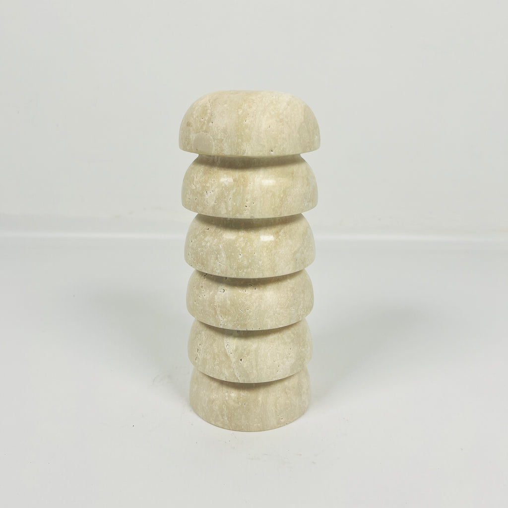 Stacked Domes Travertine Candle Stand