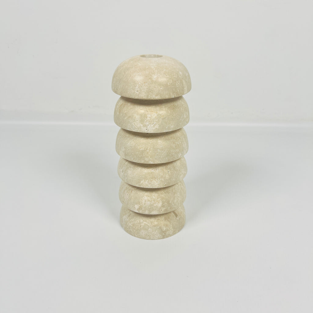 Stacked Domes Travertine Candle Stand